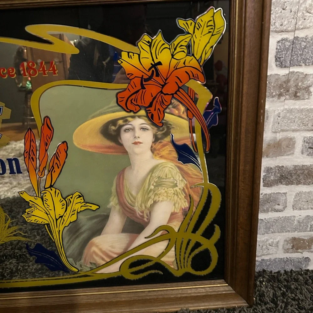 Large Vintage Pabst Blue Ribbon Beer Advertising Framed Mirror Sign Bar Woman